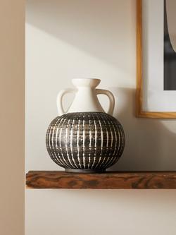 John Lewis Stripe Earthenware Vase with Handles, H23.5cm, Multi - view 2, Multi