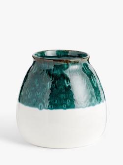 John Lewis Half Dip Earthenware Vase, H19cm, Blue/White, Blue/White