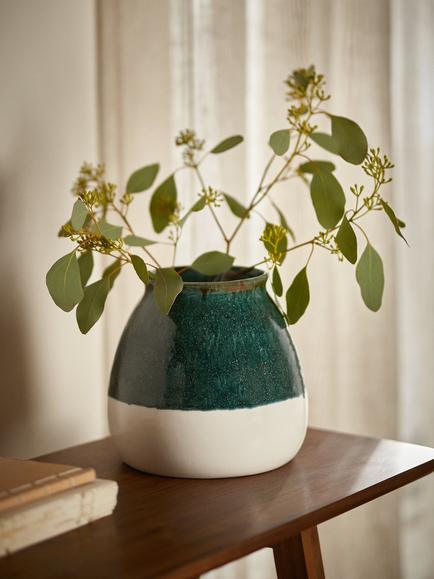 John Lewis Half Dip Earthenware Vase, H19cm, Blue/White - view 2, Blue/White