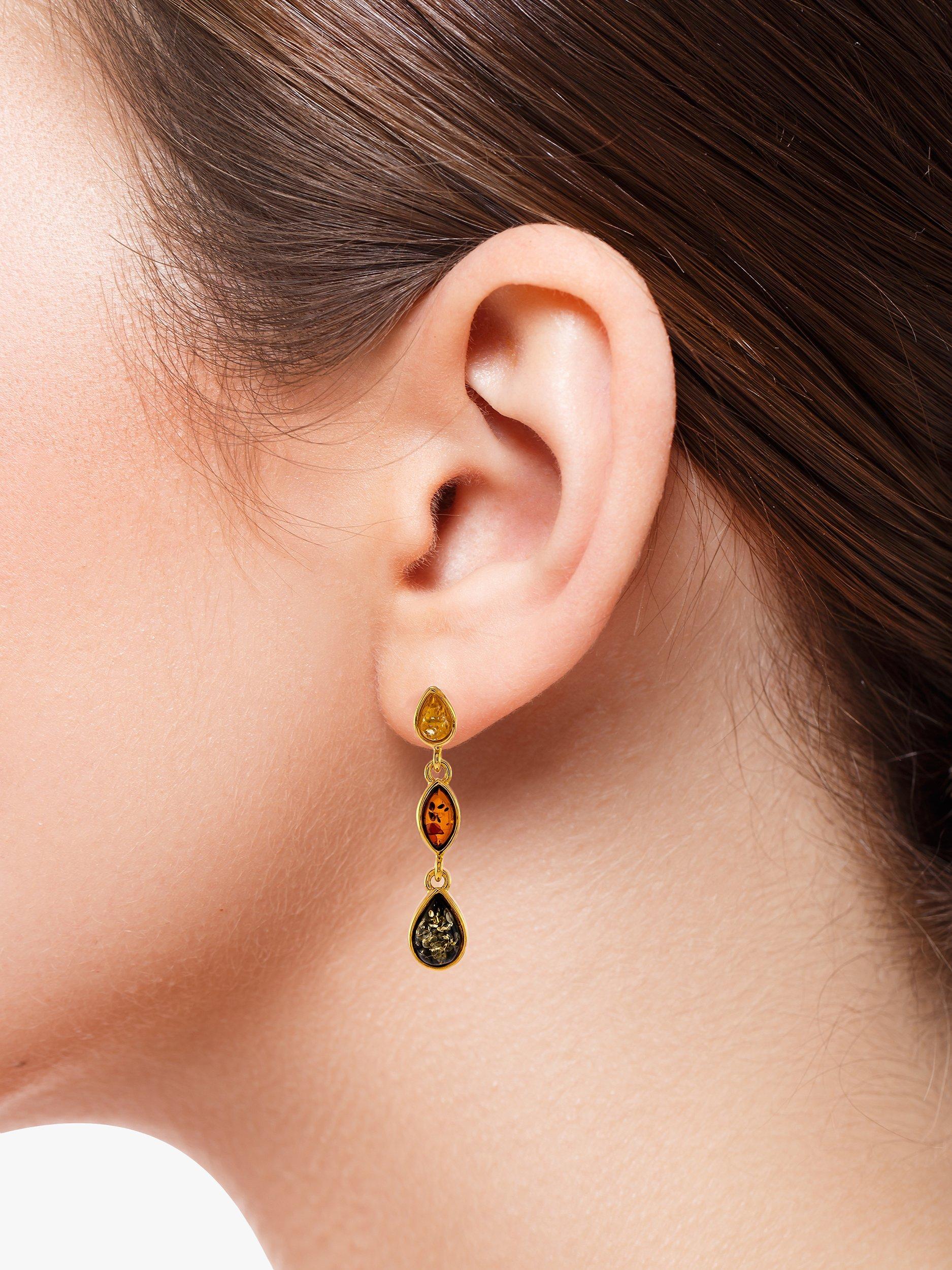 Be Jewelled Triple Amber Drop Earrings Gold