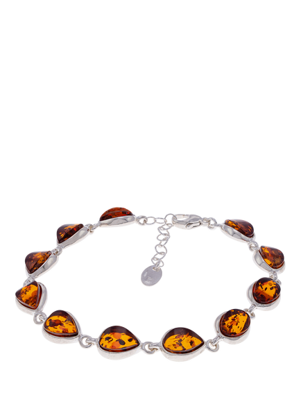 Be-Jewelled Baltic Amber Chain Bracelet, Silver/Cognac, Silver/Cognac