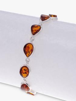 Be-Jewelled Baltic Amber Chain Bracelet, Silver/Cognac - view 2, Silver/Cognac