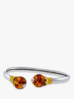 Be-Jewelled Baltic Amber Two-Tone Cuff Bracelet, Silver/Cognac, Silver/Cognac