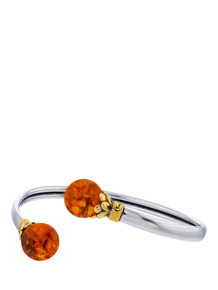 Be-Jewelled Baltic Amber Two-Tone Cuff Bracelet, Silver/Cognac, Silver/Cognac