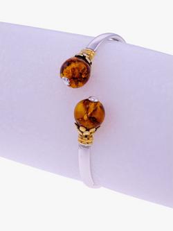 Be-Jewelled Baltic Amber Two-Tone Cuff Bracelet, Silver/Cognac - view 2, Silver/Cognac