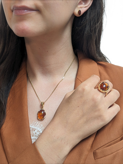 Be-Jewelled Organic Baltic Amber Pendant Necklace, Gold/Cognac - view 2, Gold/Cognac