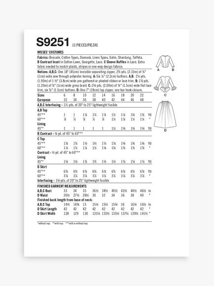 Simplicity Costume 18th Century Dress Sewing Pattern, S9251 - view 2, 