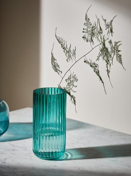 John Lewis Cylinder Ridge Vase, H31cm, Green - view 2, Green