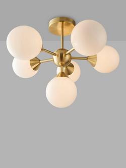 Bay Lighting Riess Glass Semi Flush Ceiling Light, White/Brass, White/Brass