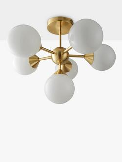 Bay Lighting Riess Glass Semi Flush Ceiling Light, White/Brass - view 2, White/Brass