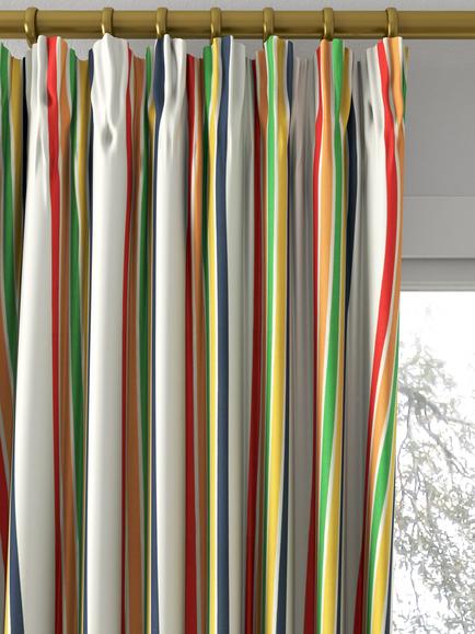 Harlequin Helter Skelter Stripe Made to Measure Curtains and Roman Blind, Navy/Poppy/Apricot - view 2, Navy/Poppy/Apricot