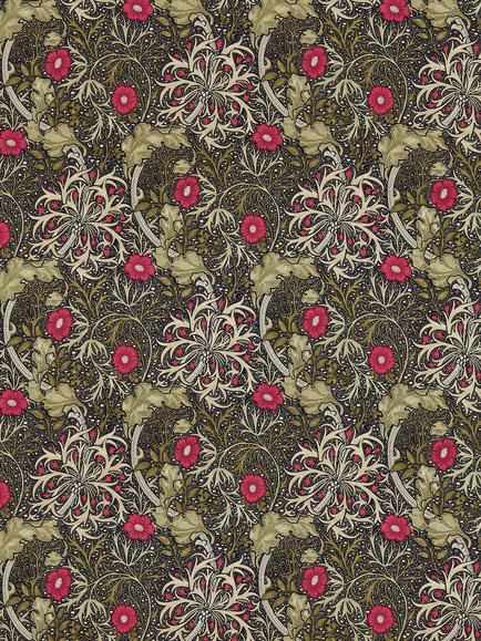 Morris & Co. Seaweed Made to Measure Curtains or Roman Blind, Ebony/Poppy, Ebony/Poppy