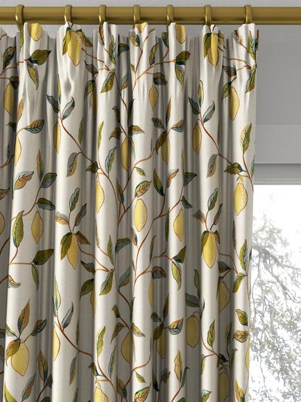 Morris & Co. Lemon Tree Embroidered Made to Measure Curtains or Roman Blind, Bayleaf/Lemon - view 2, Bayleaf/Lemon