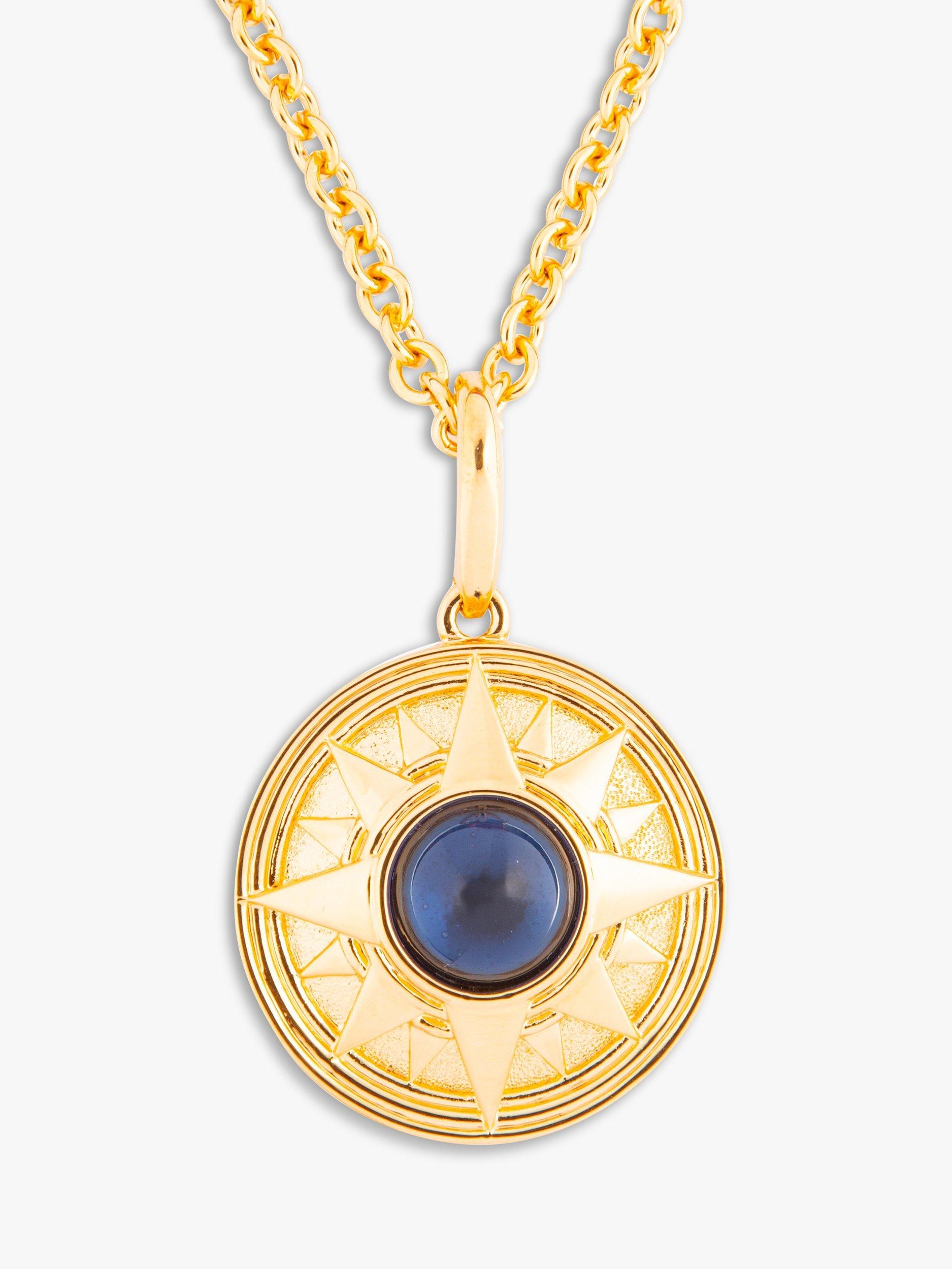 Product image 1 of 2, which shows Eclectica Pre-Loved 22ct Gold Plated Glass Sun Pendant Necklace, Dated Circa 1980s, Gold/Blue