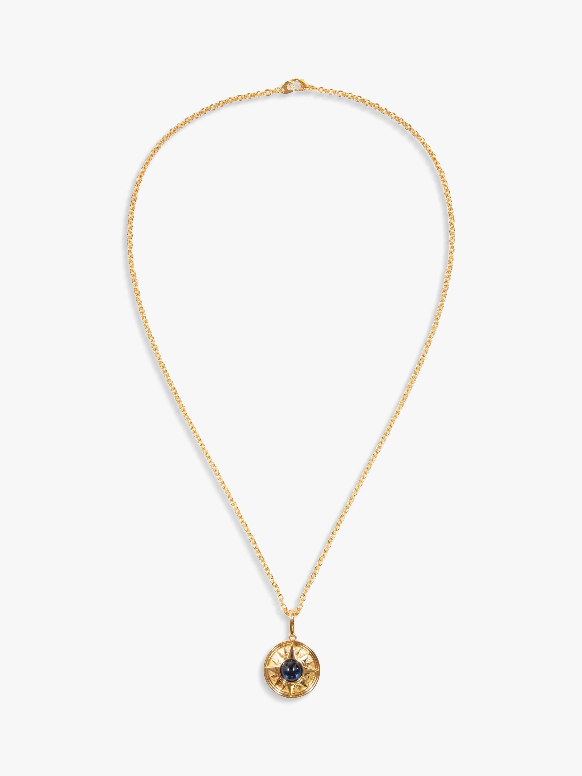 Product image 2 of 2, which shows Eclectica Pre-Loved 22ct Gold Plated Glass Sun Pendant Necklace, Dated Circa 1980s, Gold/Blue