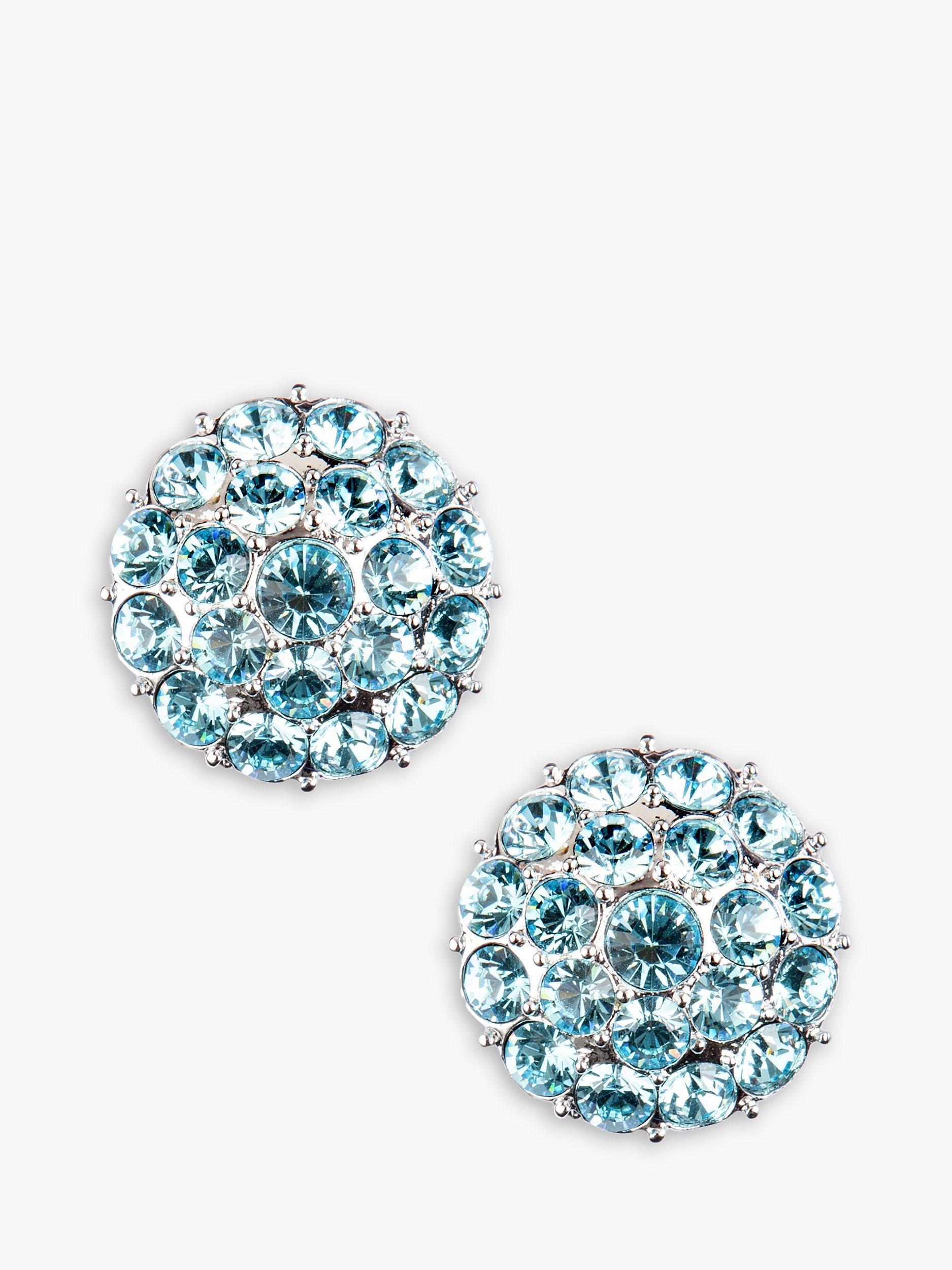 Eclectica Pre-Loved Swarvoski Crystal Domed Clip-on Earrings, Dated Circa 1990s, Blue/Silver