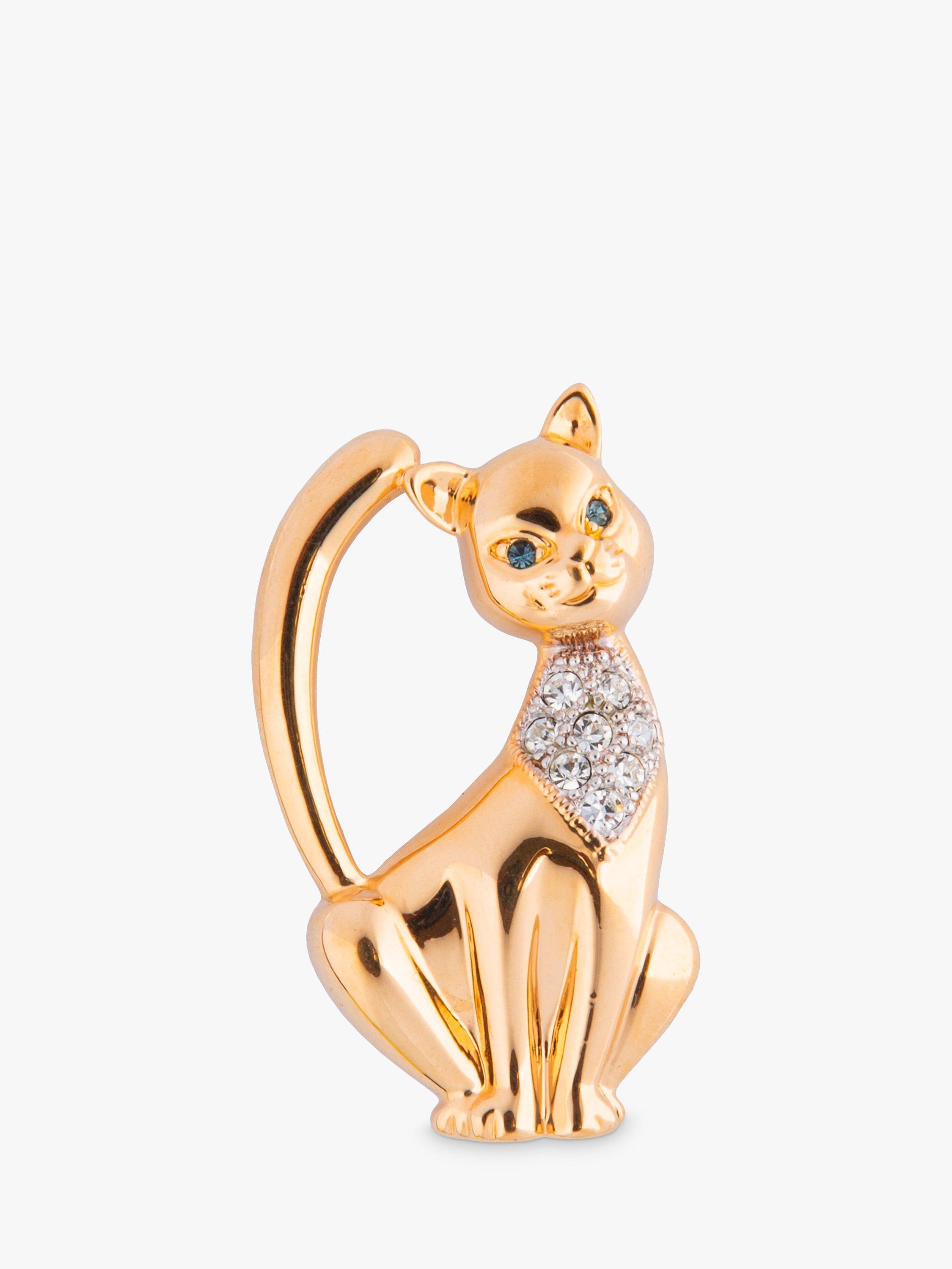 Product image 1 of 1, which shows Eclectica Pre-Loved Gold Plated Swarovski Crystal Cat Brooch, Dated Circa 1990s, Gold