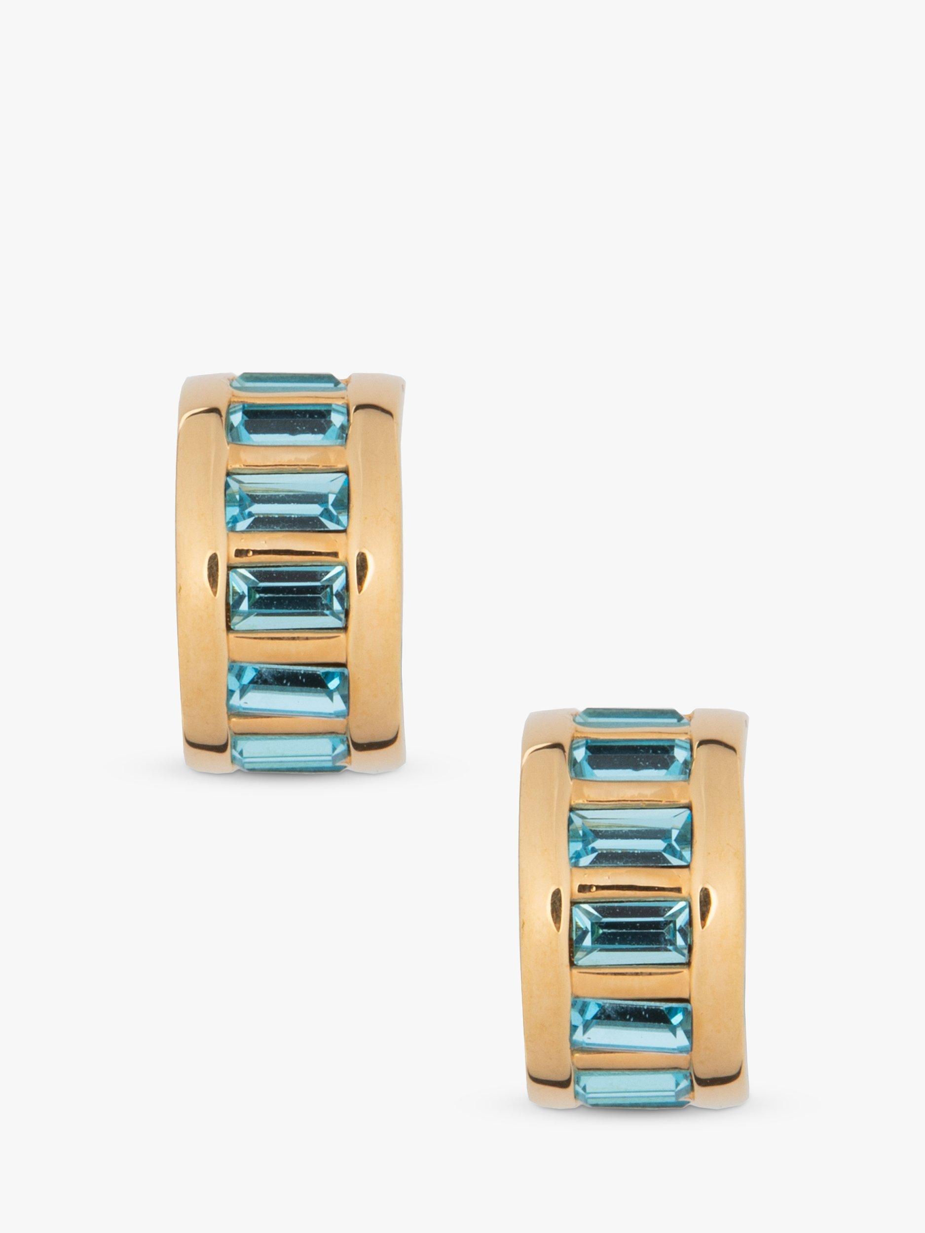 Product image 1 of 2, which shows Eclectica Pre-Loved 22ct Gold Plated Swarovski Crystals Hoop Earrings, Dated Circa 1990s, Gold/Turquoise
