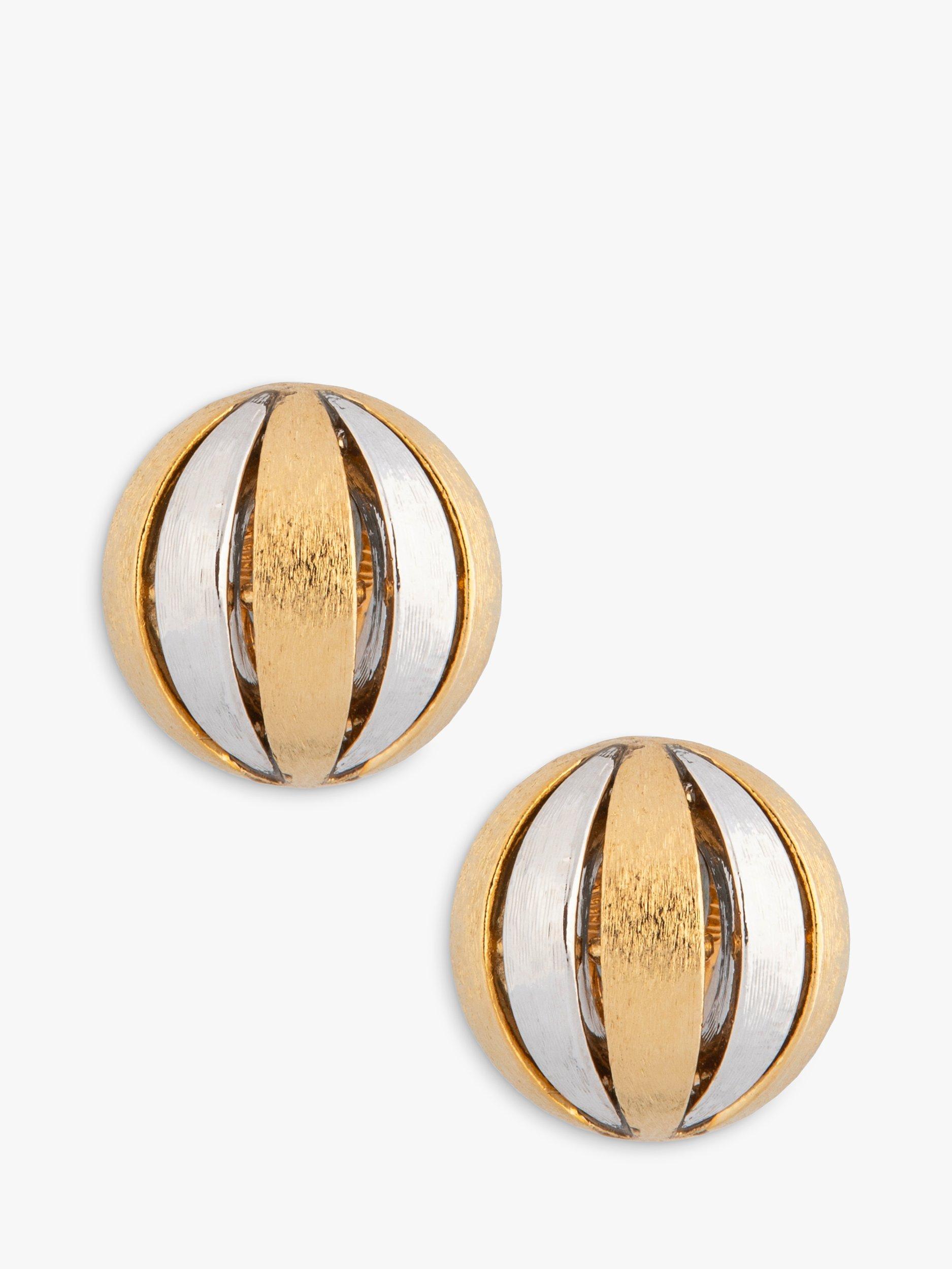 Product image 1 of 1, which shows Eclectica Pre-Loved Gold & Rhodium Plated Satin Domed Clip On Earrings, Dated Circa 1980s, Silver/Gold