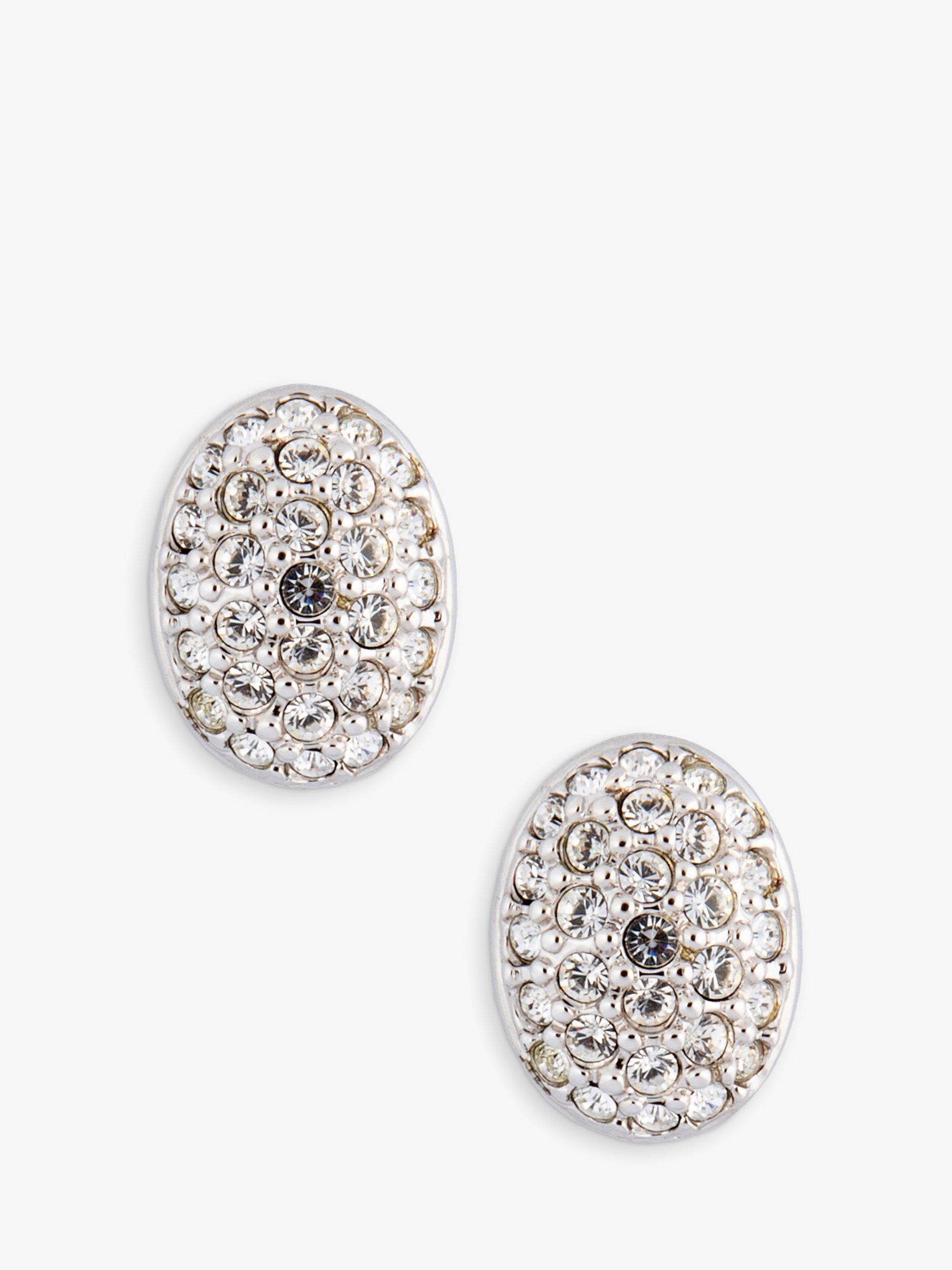 Product image 1 of 1, which shows Eclectica Pre-Loved Rhodium Plated Swarovski Crystals Oval Clip On Earrings, Dated Circa 1980s, Silver/Clear