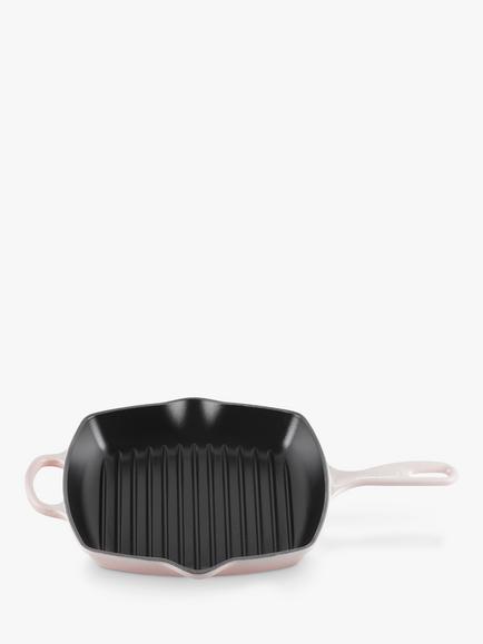 Le Creuset Cast Iron Signature Square Grillit, 26cm, Shell Pink