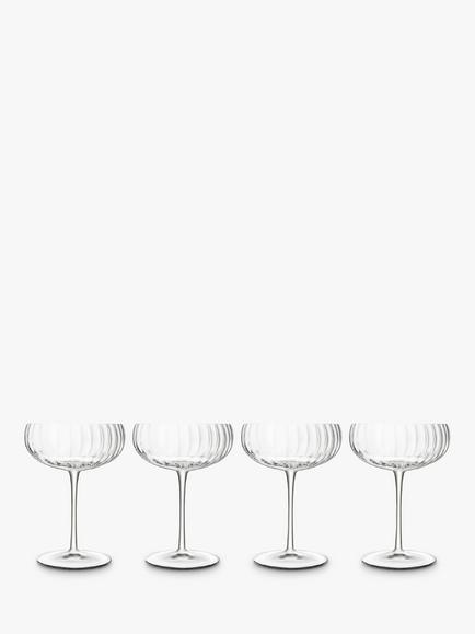 Luigi Bormioli Optica Fluted Cocktail & Champagne Coupe Glass, Set of 4, 300ml, Clear, Clear