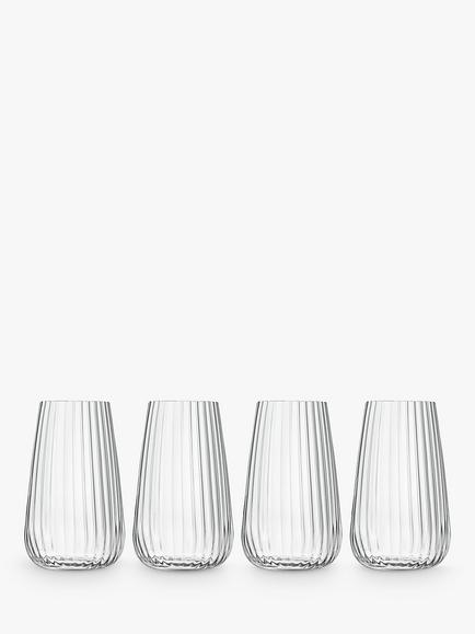 Luigi Bormioli Optica Fluted Glass Highballs, Set of 4, 570ml, Clear, Clear