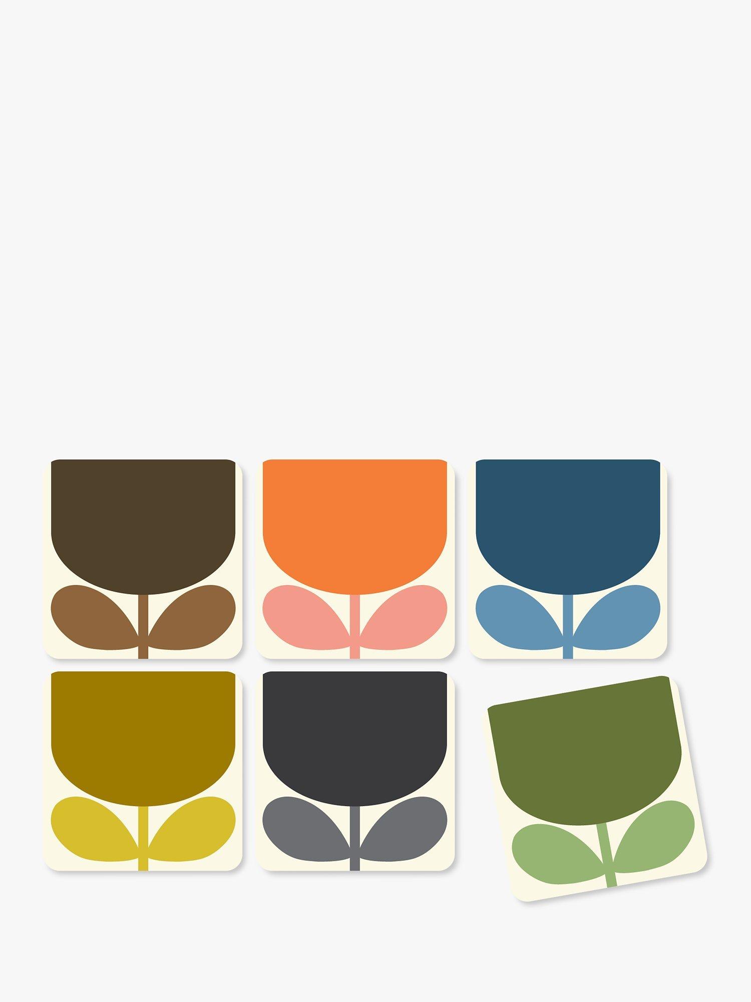 Orla Kiely Block Flower Cork-Backed Coasters, Set of 6, Multi