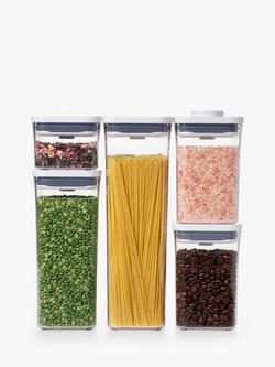 OXO POP Square Plastic Kitchen Storage Containers, Set of 5, Clear - view 2, Clear