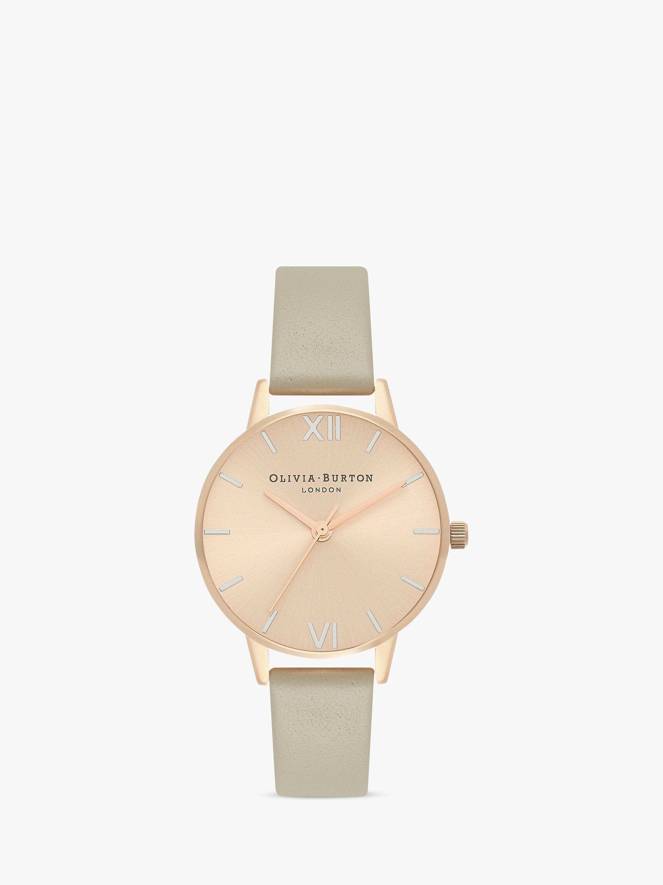 Olivia Burton OB16EN11 Women's England Leather Strap Watch, Grey/Rose Gold