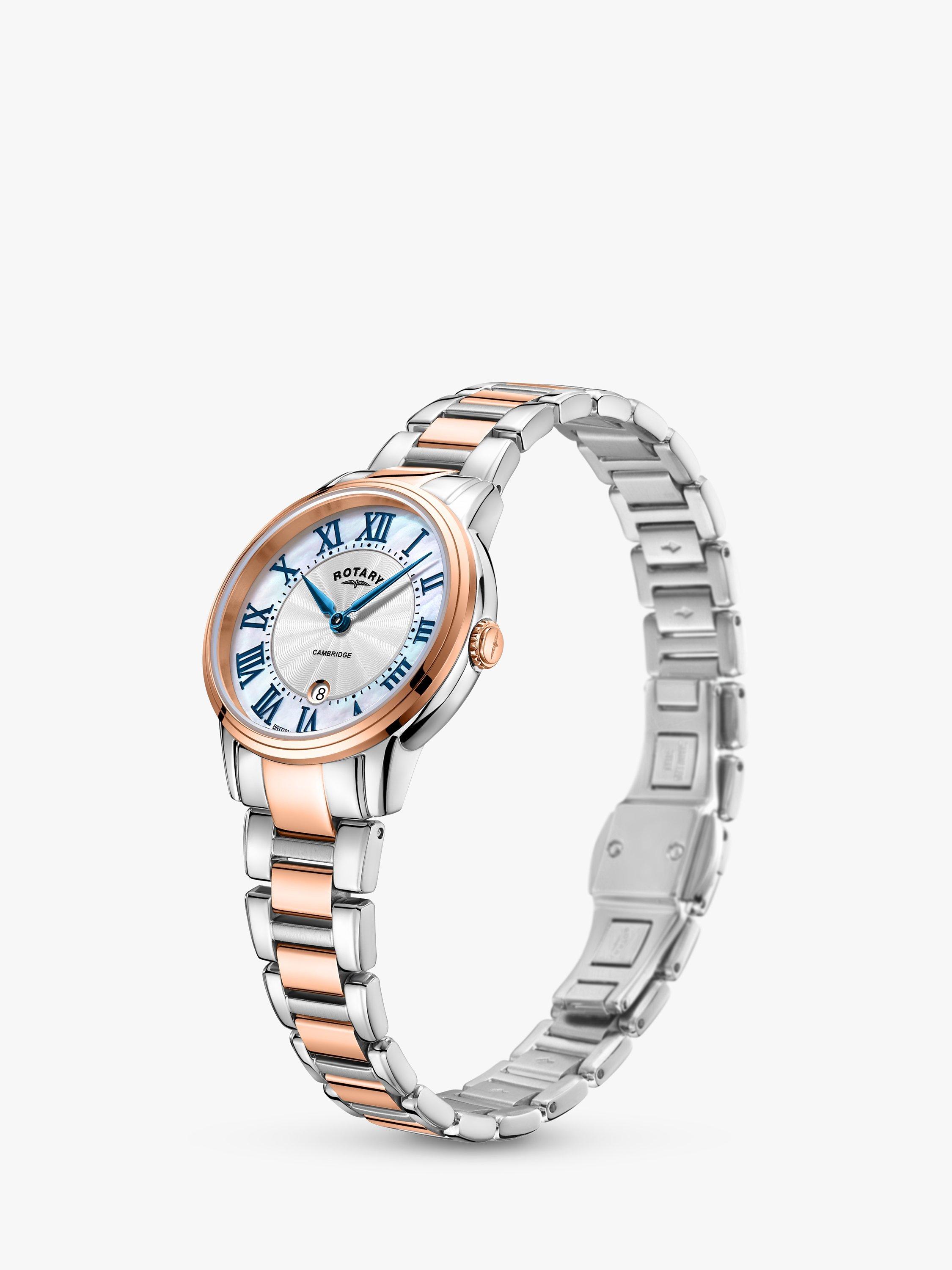 Product image 2 of 3, which shows Rotary Women's Cambridge Date Bracelet Strap Watch, Silver/Rose Gold LB05427/07