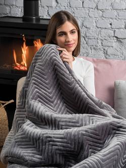 Dreamland Heated Velvet Herringbone Quilted Throw - view 2, Grey