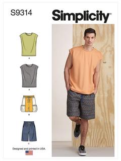 Simplicity Men's & Boys' Knit tops and Shorts Sewing Pattern, 9314, A