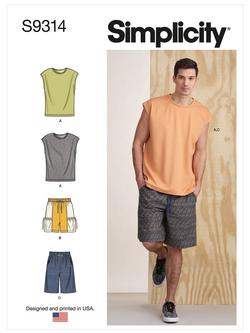 Simplicity Men's & Boys' Knit tops and Shorts Sewing Pattern, 9314, A, 