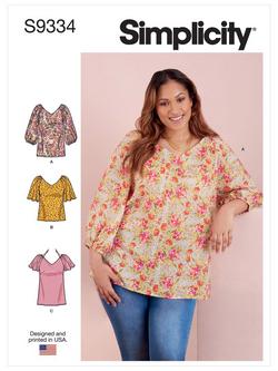 Simplicity Plus Size V-Neck Tops Sewing Pattern, S9334, 