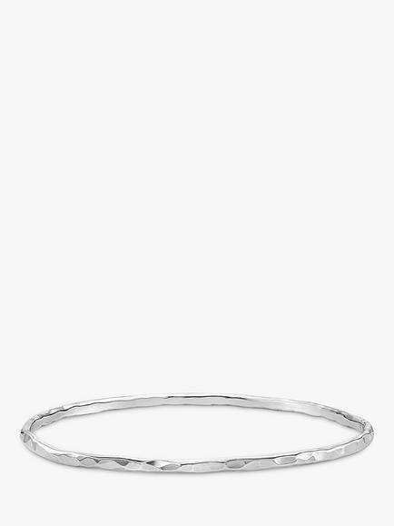 Dower & Hall 3mm Hammered Bangle, Silver, Silver Silver