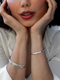 Dower & Hall Sterling Silver Hollow Hinged Hammered Bangle, Silver - view 2, Silver Silver