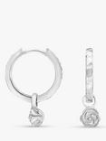 Dower & Hall Wild Rose Huggie Hoop Drop Earrings, Silver