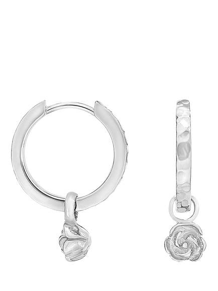 Dower & Hall Wild Rose Huggie Hoop Drop Earrings, Silver, Silver Silver