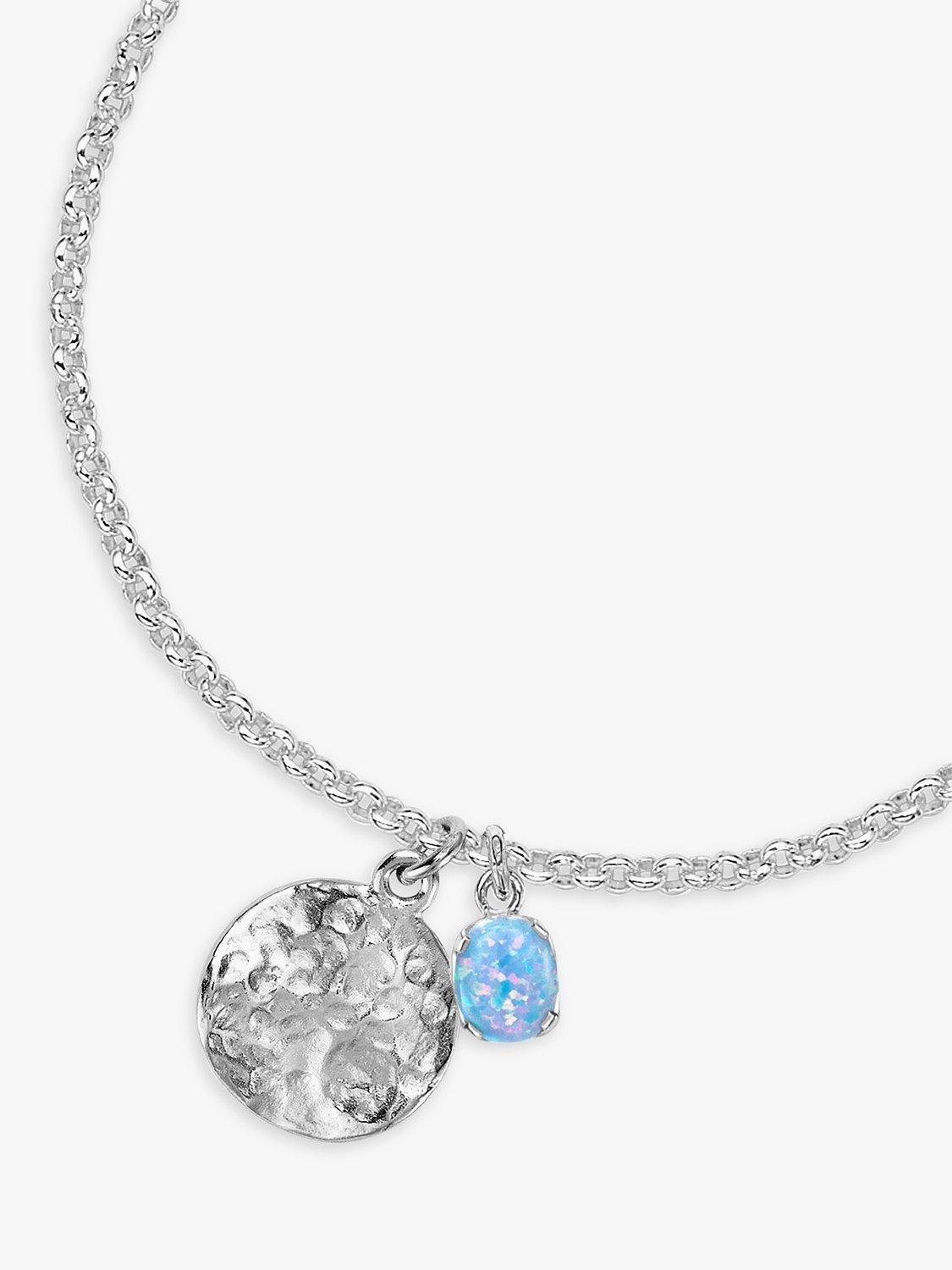 Dower & Hall Hammered Disc & Opal Sterling Silver Pendant Necklace, Silver