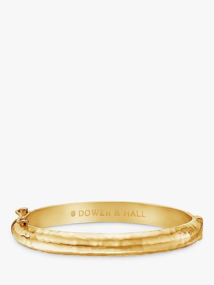 Dower & Hall 18ct Gold Plated Hollow Hinged Hammered Bangle, Gold, Gold