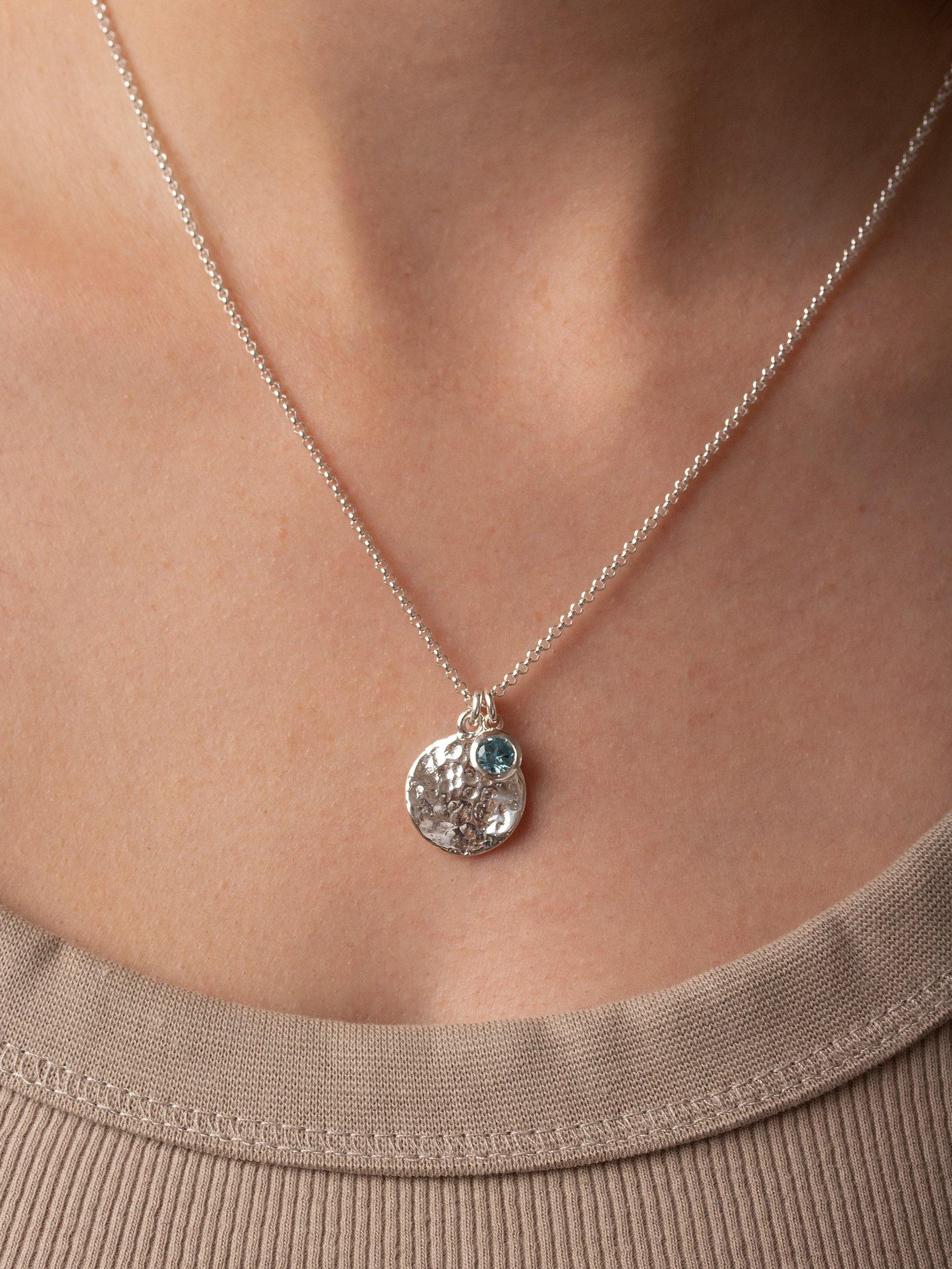 Product image 2 of 4, which shows Dower & Hall Aquamarine Disc Pendant Necklace, Silver