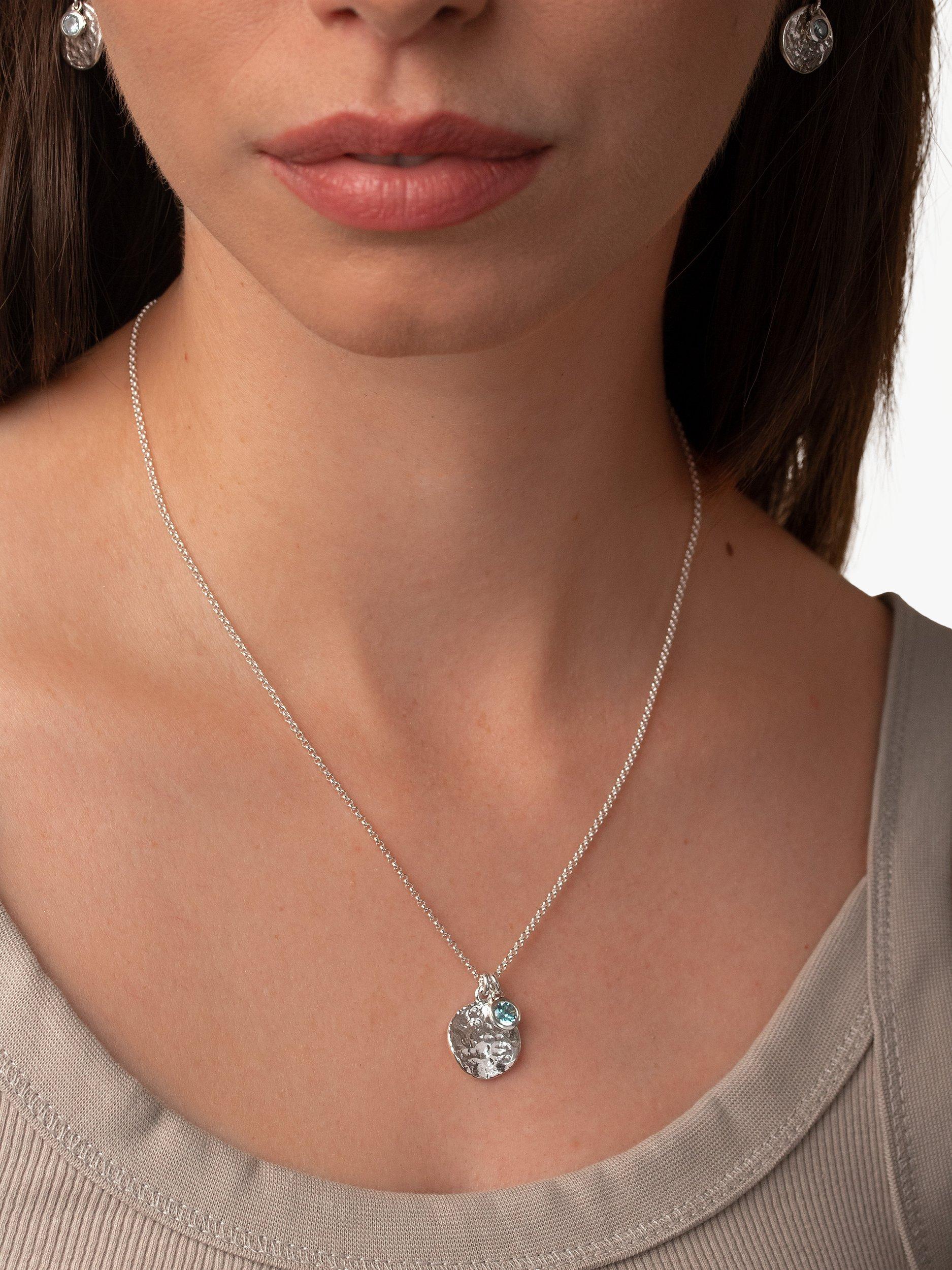 Product image 3 of 4, which shows Dower & Hall Aquamarine Disc Pendant Necklace, Silver