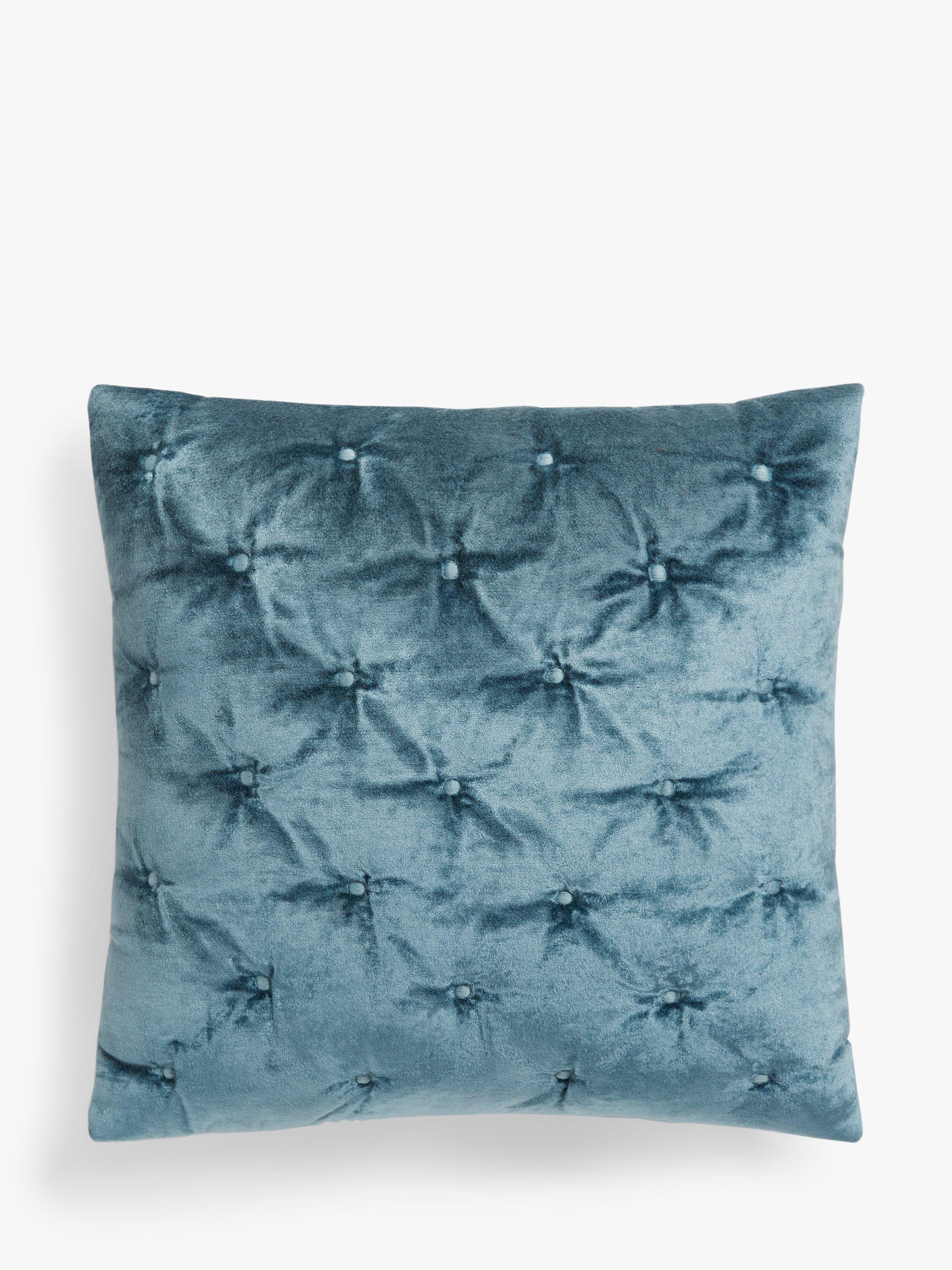 John Lewis Velvet Buttoned Cushion, Bluestone
