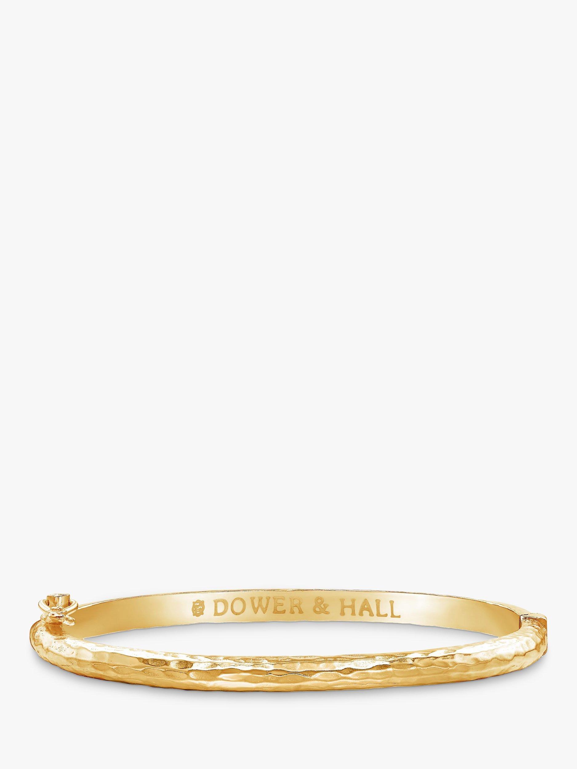 Dower & Hall 18ct Gold Plated Medium Hinged Hammered Bangle, Gold
