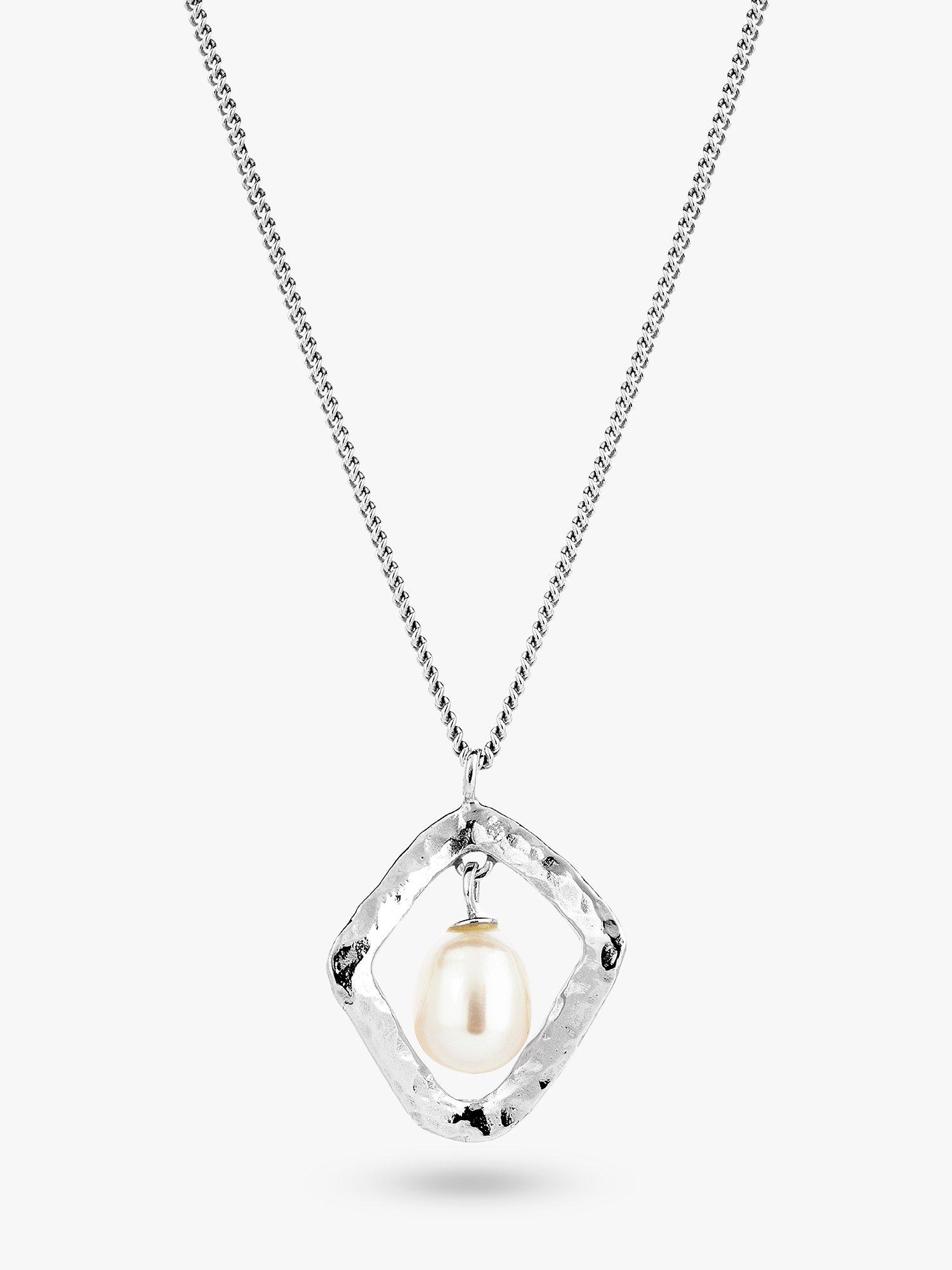 Product image 1 of 4, which shows Claudia Bradby Hammered Rhombus Freshwater Pearl Necklace, Silver