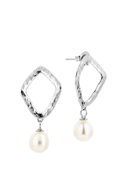 Claudia Bradby Hammered Rhombus Freshwater Pearl Drop Earrings, Silver/White