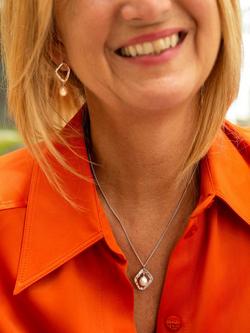 Claudia Bradby Hammered Rhombus Freshwater Pearl Drop Earrings - view 2, Silver/White