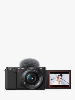 Sony Alpha ZV-E10 Compact System Vlogging Camera with 16-50mm Power Zoom Lens, 4K Ultra HD, 24.2MP, Wi-Fi, Bluetooth, 3” Vari-Angle Touch Screen, Black, Black
