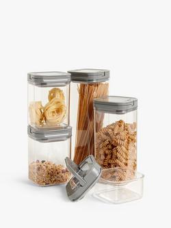 John Lewis Flip Lock Airtight Square Storage Containers, Set of 5 - view 2, Clear/Grey